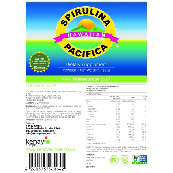 Spirulina Pacifica®, 180 g powder – dietary supplement